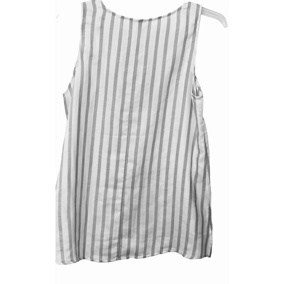 ENTRO SLEEVELESS V-NECK TUNIC STYLE BLOUSE, WOMENS, M, WHITE & GREY STRIPES - Picture 4 of 9